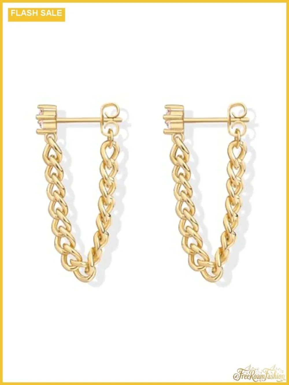 18K Gold Plated Dangle Chain Earrings Cubic Zirconia Studs for Women